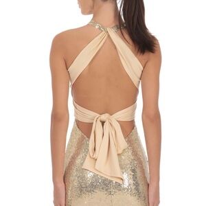 Gold Sequin Halter Mini Dress